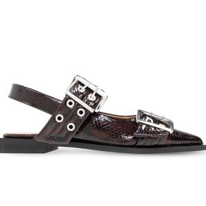 Ganni Buckle Ballerina Flats - Snakeskin Burgundy Sz 41/US 10